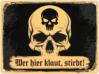 Produktbild von Totenkopf Warnung Wer hier klaut STIRBT Metallschild in 15x20 cm