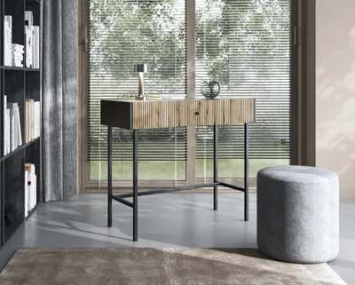 Produktbild von 4ALLHOME Schminktisch Vio ZL6 93,2 cm, Kosmetiktisch mit Schublade, Aufbewahrungsfach, Frisiertisch, Schminkkommode, Schwarz + Lamellen