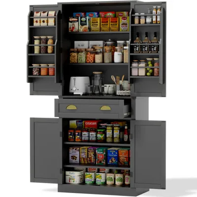 Produktbild von Küchenschrank Buffetschrank Mehrzweckschrank Vorratsschrank mit Viel Stauraum, Verstellbare Einlegeböden, Mit Wandhalterung, Magnetische Vorrichtung