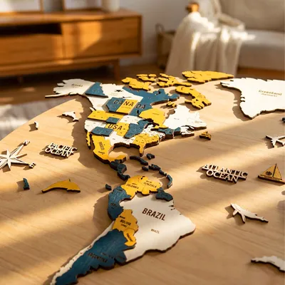 Immagine prodotto di arte murale in legno 3D, mappa del mondo, grande decorazione murale in legno, mappa di viaggio con spilli per casa e ufficio (M, misura media)
