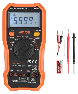 Zdjęcie produktu dla Multimetr cyfrowy VEVOR, 6000-licznikowy tester prądu TRMS DC/AC, profesjonalny multimetr NCV do pomiaru prądu, napięcia, rezystancji, pojemności, cyklu pracy, temperatury, diod, testowania ciągłości przewodów pod napięciem