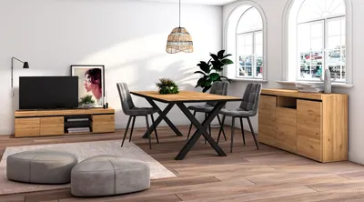 Wohnzimmer-Möbelset: Tisch 200 cm, TV-Schrank 160 cm, Sideboard 140 cm