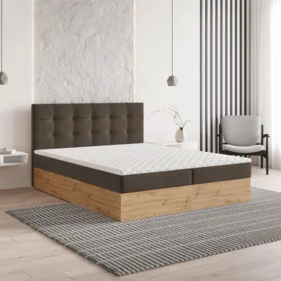Produktbild von Masseno Boxspringbett MOLVEN 180x200 cm Komplett-Set mit Bonell Matratze und Topper, Polsterbett mit Bettkästen -Braun, SORO 28
