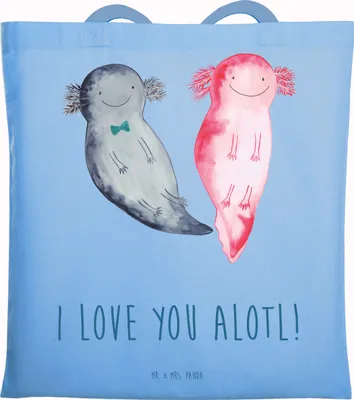 Produktbild von Mr. & Mrs. Panda Jutebeutel Axolotl Liebe - Sky Blue - Geschenk, Einkaufstasche, Freund, für Freundin, Shopping Tasche, Tote Bag, Hochzeitstag, Alltagstasche, Partner