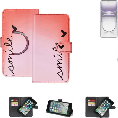 Produktbild von K-S-Trade Schutzhülle Handyhülle kompatibel mit Oppo Reno12 Pro PJW110 Hülle cover bookstyle Etui ''smile'' rot Standfunktion Kameraschutz (1Stk)