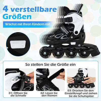 Produktbild von Verstellbare Kinder-Inlineskates mit Leuchtrollen, Größe M (EU 32-36)