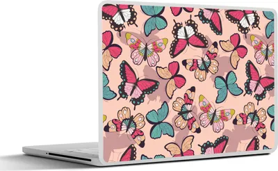 Produktbild von MuchoWow® Laptop Aufkleber Sticker Cover Schmetterling - Rosa - Blau - Design 36.5x27.5 cm - Laptop-Sticker