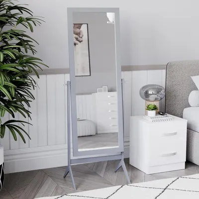 Image de Miroir en bois sur pied, pleine longueur, gris
