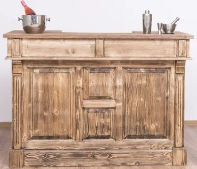 Produktbild von Casa Padrino Landhausstil Theke Braun 150 x 65 x H. 107 cm - Massivholz Thekentisch mit Tür und 2 Schubladen - Barmöbel im Landhausstil