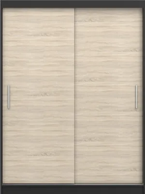 Produktbild von Wohnzimmerschrank, Kleiderschrank, Schwebetürenschrank 2-türig Schrank mit vielen Einlegeböden und Kleiderstange Gaderobe Schiebtüren Schlafzimmer - 150x200x61 cm - LARA 04 Schwarz + Sonoma
