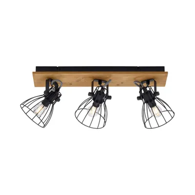 Produktbild von Deckenleuchte, Holz braun, Metallgitter schwarz, beweglich H 21 cm