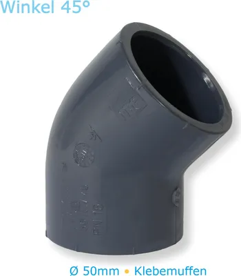 Produktbild von PVC-U Fitting Winkel 45° Ø 50mm mit Klebemuffen Verrohrung Pool Schwimmbecken