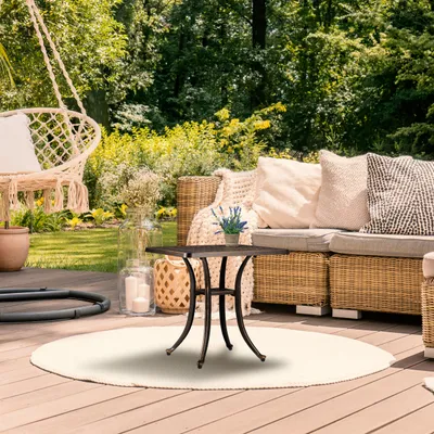 Produktbild von Relaxdays Gartentisch, antike Optik, wetterfest, Aluminiumguss, HxBxT: 53x54x54 cm, eckiger Balkontisch, schwarz/bronze