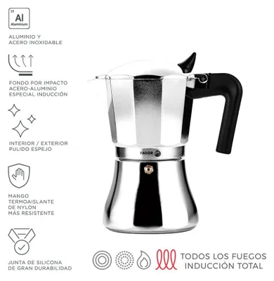 Image de Cafetière Cupy 6 Tasses Cafetière Italienne Aluminium - Fagor
