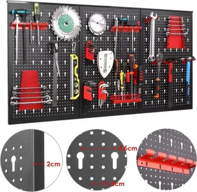Produktbild von Bolt Edge Werkzeugwand – 120x60cm – Stecktafel – Werkzeugwand – Werkzeug-Organizer – Metall – Schwarz/Rot