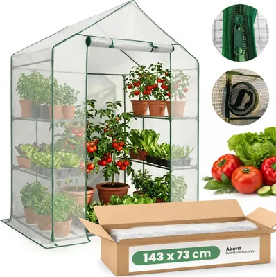 Zdjęcie produktu dla Mini szklarnia ogrodowa foliowa domek z półkami 1 drzwi Biała 143x73x195 cm