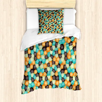Produktbild von ABAKUHAUS Geometrisch Mantele, Vibrant tonte Kreise, Milbensicher Allergiker geeignet mit Kissenbezügen, 135 cm x 200 cm - 80 x 80 cm, Mehrfarbig