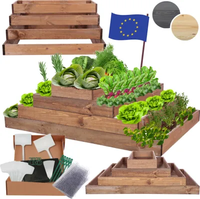 Produktbild von MODO24 Hochbeet Holz, Pflanzkasten, Massivholz, Kiefer, Kräuterbeet, Blumenkasten, Garten, Terrasse, 36x117x80 cm, Braun, ZP09