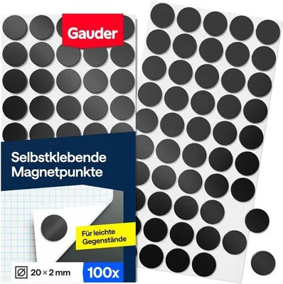Produktbild von Magnetische Dots - Runde Selbstklebemagneten für Notizen, Fotos und Bastelprojekte - Selbstklebende Magnetplatten für leichte Gegenstände (100 Stück - 20 x 2 mm)