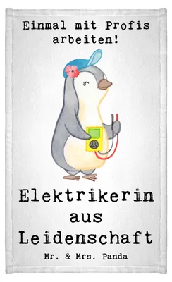 Produktbild von Mr. & Mrs. Panda Handtuch Elektrikerin Leidenschaft - Weiß - Geschenk, Beruf, Frotteetuch, Ausbildung, Klein, gäste wc, Lustig, Witzig, Baumwollhandtuch, Spruch