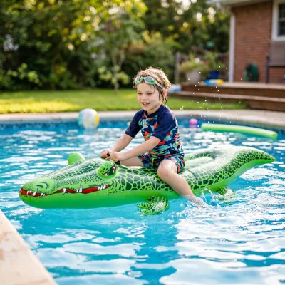 Produktbild von Aufblasbares Krokodil-Luftbett - 139 x 61 x 23 cm - Aufblasbares Pool-Luftbett - PVC-Wassermatratze - Für Kinder - Strand - Pool - Urlaub [56446]