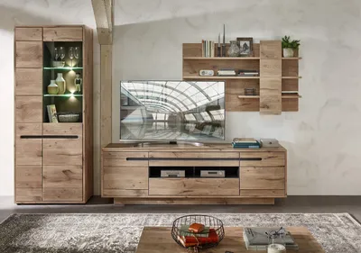 Produktbild von Wohnwand >Bellano< in Viking Oak Nachbildung, MDF, Spannplatte - 322x202x44cm (BxHxT)