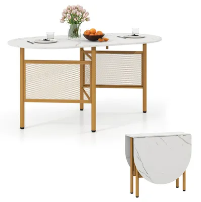 Produktbild von COSTWAY Esstisch klappbar, Küchentisch für 6-8 Personen, platzsparender Klapptisch, ovaler Esszimmertisch für Esszimmer, 150x80x76 cm (Weiß + Gold)