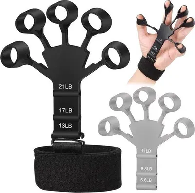 Immagine prodotto di Attrezzo per l'allenamento delle mani con 6 livelli di regolazione, per terapia, sollievo dal dolore, artrite, bianco e nero, set da 2