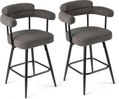 Immagine prodotto di Sgabello da bar - Sgabello da bancone - Set da 2 - Girevole a 360° - Altezza seduta 69 cm - Struttura in legno - Con poggiapiedi - Imbottito - Grigio