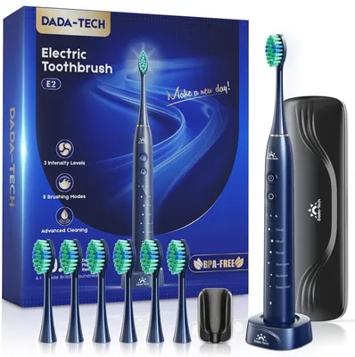 Image de Brosse à dents électrique sonique avec étui de voyage, 7 têtes de brosse, 6 modes, 3 niveaux d'intensité, minuterie, IPX7 et socle de recharge