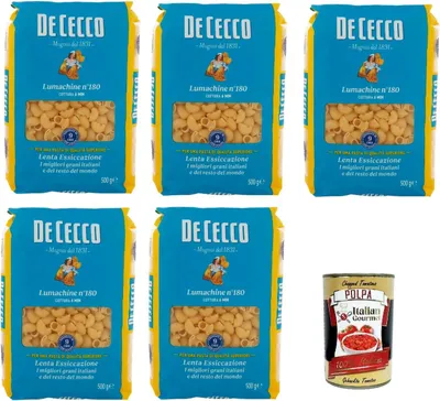 Produktbild von De Cecco Lumachine N°180, 100% Italienisch Pasta Nudeln 5x 500g + Italian Gourmet Polpa 400g