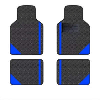 Productafbeelding van 4-delige universele set vloermatten voor auto – zwart en blauw – Suède vloermatten voor personenauto's, SUV's, bestelwagens en vrachtwagens – antislip