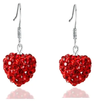 Immagine prodotto di Orecchini a forma di cuore in cristallo rosso da donna, in argento sterling 925, pendenti