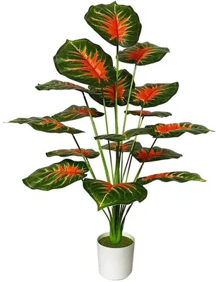 Obrázek produktu pro Umělá rostlina v květináči, velká plastová palma, 75 cm, červeno-zelená, do interiéru