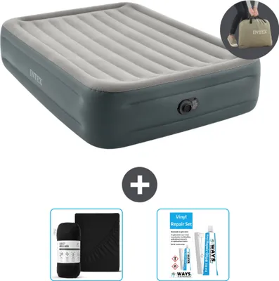 Produktbild von Intex Luftbett - 2 Personen - 152 x 203 x 46 cm - Grau - Inklusive Pumpe - Spannbettuch en Reperaturset