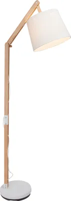 Produktbild von BRILLIANT Standleuchte Carlyn | Stehleuchte mit dekorativem Stoffschirm & Fußschalter | schwenkbar | Metall/Holz/Textil | Braun/Weiß | 1,6m | 1x E27 max. 60W
