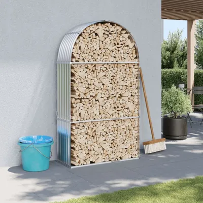 Produktbild von "2026 Promotion" Kaminholzunterstand Silbern 120x45x210 cm Verzinkter Stahl - Kaminholzregale CC22217