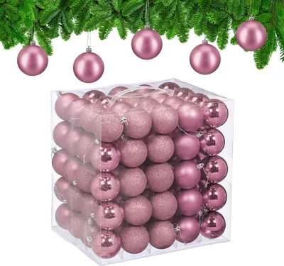 Obrázek produktu pro Vánoční koule Relaxdays, sada 100 ks, plast, průměr: 6 cm, kulatá vánoční ozdoba na stromeček, nerozbitná ozdoba, růžová