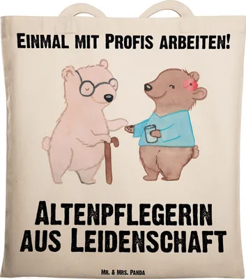 Produktbild von Mr. & Mrs. Panda Jutebeutel Altenpflegerin Leidenschaft - Transparent - Geschenk, Schultasche, Lustig, Spruch, Tasche, Einkaufstasche, Tote Bag, canvas, Beruf, Witzig