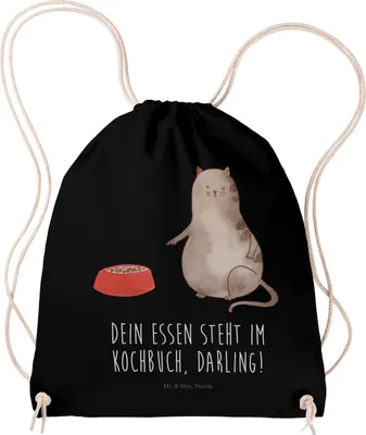 Produktbild von Mr. & Mrs. Panda Stoffrucksack Katze Fressen - Schwarz - Geschenk, wander rucksack, Jutebeutel, Turnbeutel, Gymbag, Stoffbeutel, Beutel
