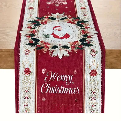 Image de Nappe de table de Noël, 33 x 183 cm - Lavable - Motifs de renne/flocons de neige - Décoration de Noël - Chemin de table - Polyester de haute qualité