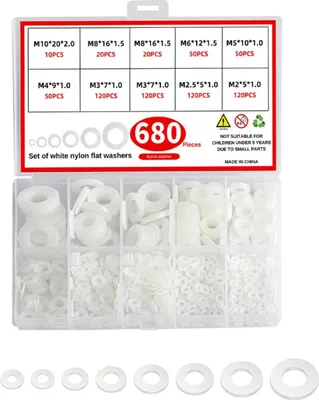 Produktbild von 680x Unterlegscheiben Kunststoff Set M2 M10 Weiße Kunststoff Unterlegscheiben Nylon Distanzscheiben in 10 Größen Dichtungsscheiben Flachdichtungen