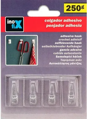 Obrázek produktu pro Samolepicí háček Inofix 30x18x18 mm 4 kusy Transparentní Transparentní Jedna velikost