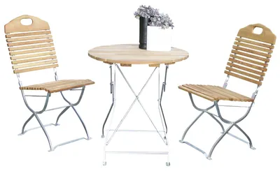 Produktbild von Gartengarnitur 9026F Sitzgruppe Tisch Stuhl 3-teilig, Flachstahl verzinkt + Robinie, klappbar