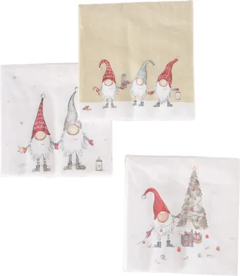Produktbild von 3 x 20 Servietten Weihnachten Weihnachtsservietten 'Wichtel Snorre' - 33 x 33 cm