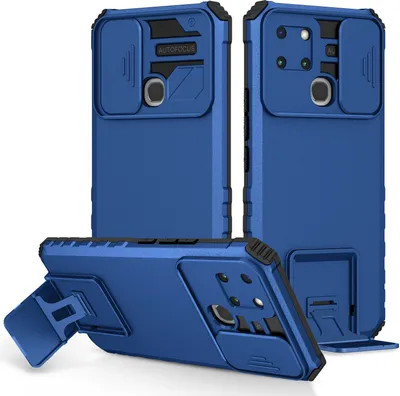 Produktbild von Infinix Smart 6 Hülle, Dual Layer Ständer Schutzhülle mit Schiebe Kamera Schutz für Infinix Smart 6 Blau