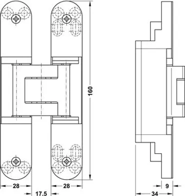 Zdjęcie produktu dla Simonswerk TECTUS TE340 3D niewidoczny zawias 160x28 mm, czarny RAL 9005 (skrzydło drzwi do 80 kg)