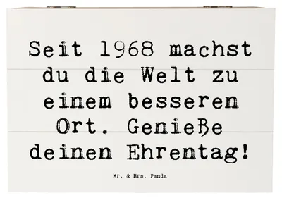 Produktbild von Mr. & Mrs. Panda Kiste Spruch 1968 Geburtstag 22 x 15 cm - Weiß - Geschenk, Schatulle, Happy Birthday, Erinnerungskiste, Geburtstagsfeier, Jubiläum, Glückwunsch, Alter