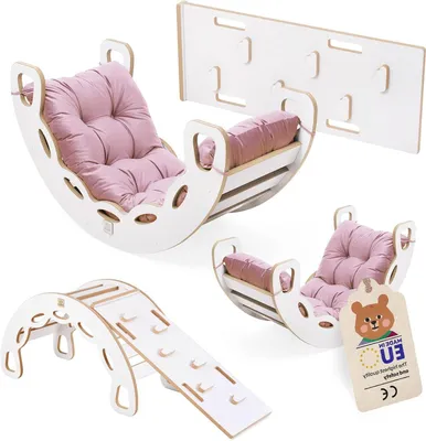 Imagen del producto de Babywip – Silla mecedora de madera – Estructura para escalar – Parque infantil – Banco mecedora – Versión rosa – Fabricado con MDF seguro