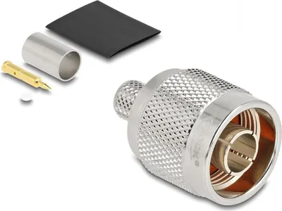 Produktbild von DeLOCK N Stecker zum Crimpen LMR 300 mit passendem Schrumpfschlauch, N-Typ, N-Typ, Männlich, Messing/Nickel, 50 Ohm, Silber